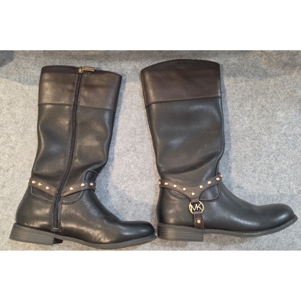 Michael Kors Black & Brown Harness Riding Boots Size 5